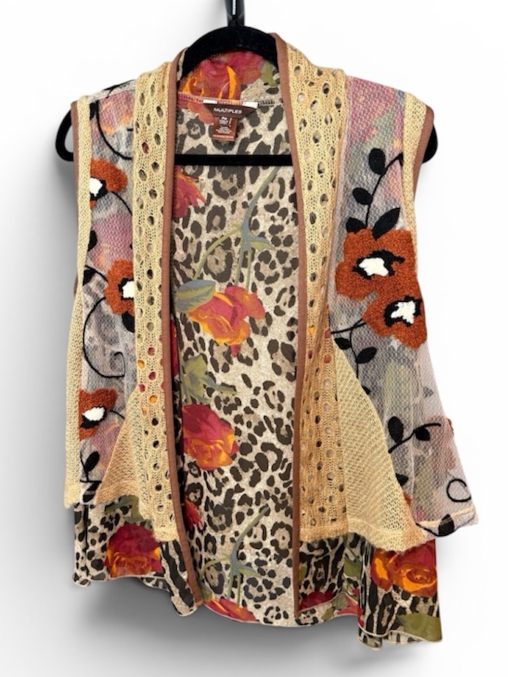 Multiples Multicolor Floral & Leopard Print Sheer Vest